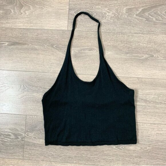 Anthropologie Sanctuary Essential Halter Top Knit Black Cropped Size L - Picture 3 of 15